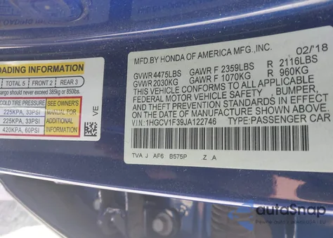 2018 Honda Accord Sport z USA, uszkodzony, nr VIN 1HGCV1F39JA122746